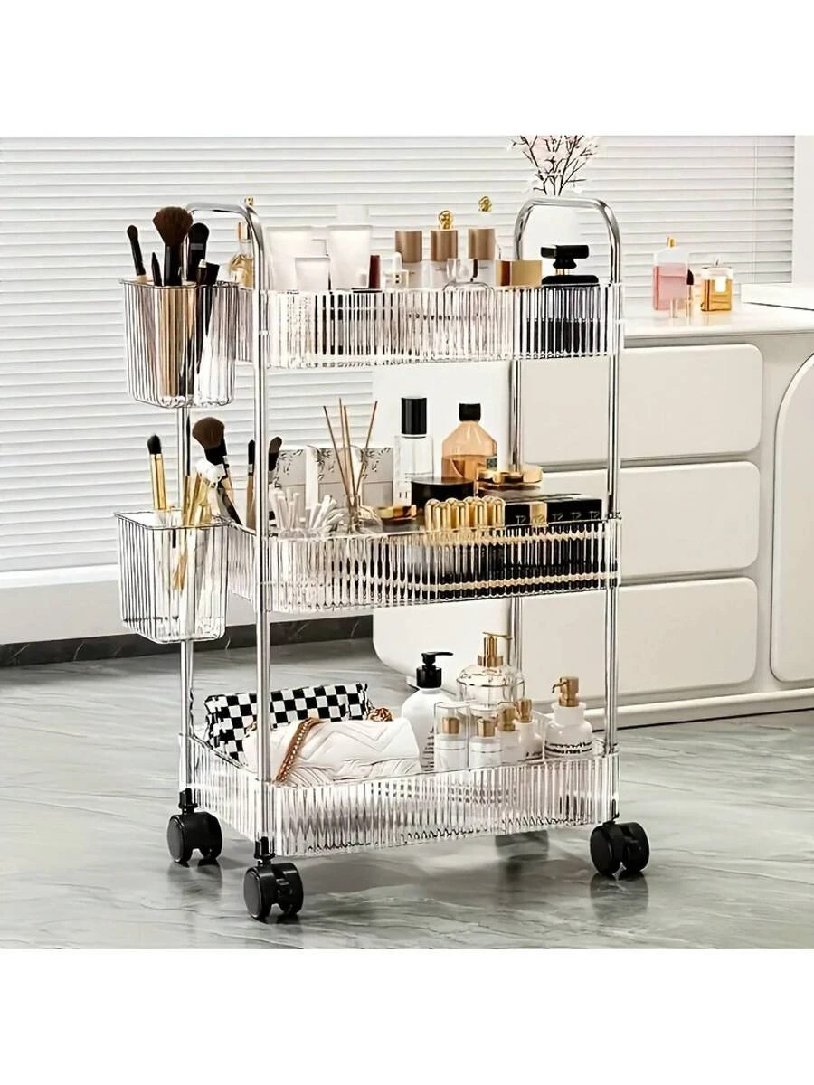 3 4-Tier Acrylic Multi-Use Rolling Cart Modern Clear Design Alloy Handle