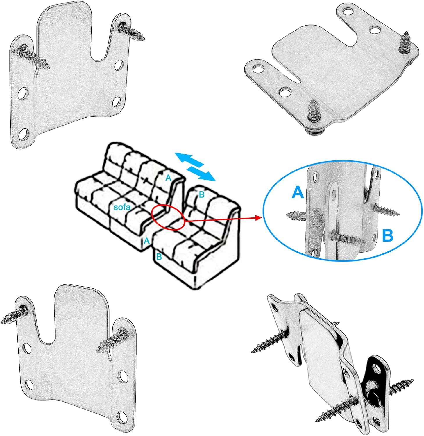 Sectional Couch Metal Connectors,4 Pcs Universal Sofa Interlocking Furniture Con