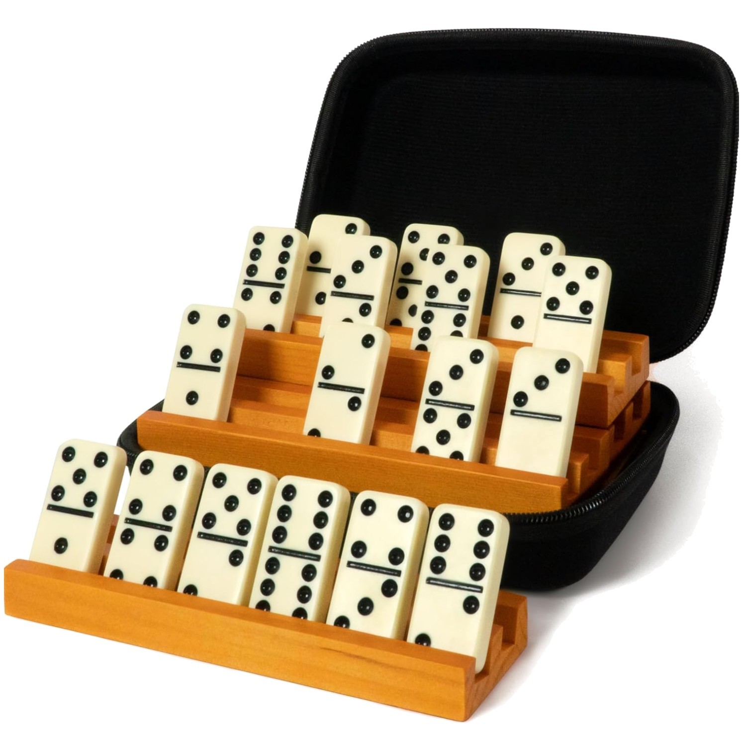 Luxury Domino Set with 4 Racks & Travel Case - Classic Double 6 for All Ages