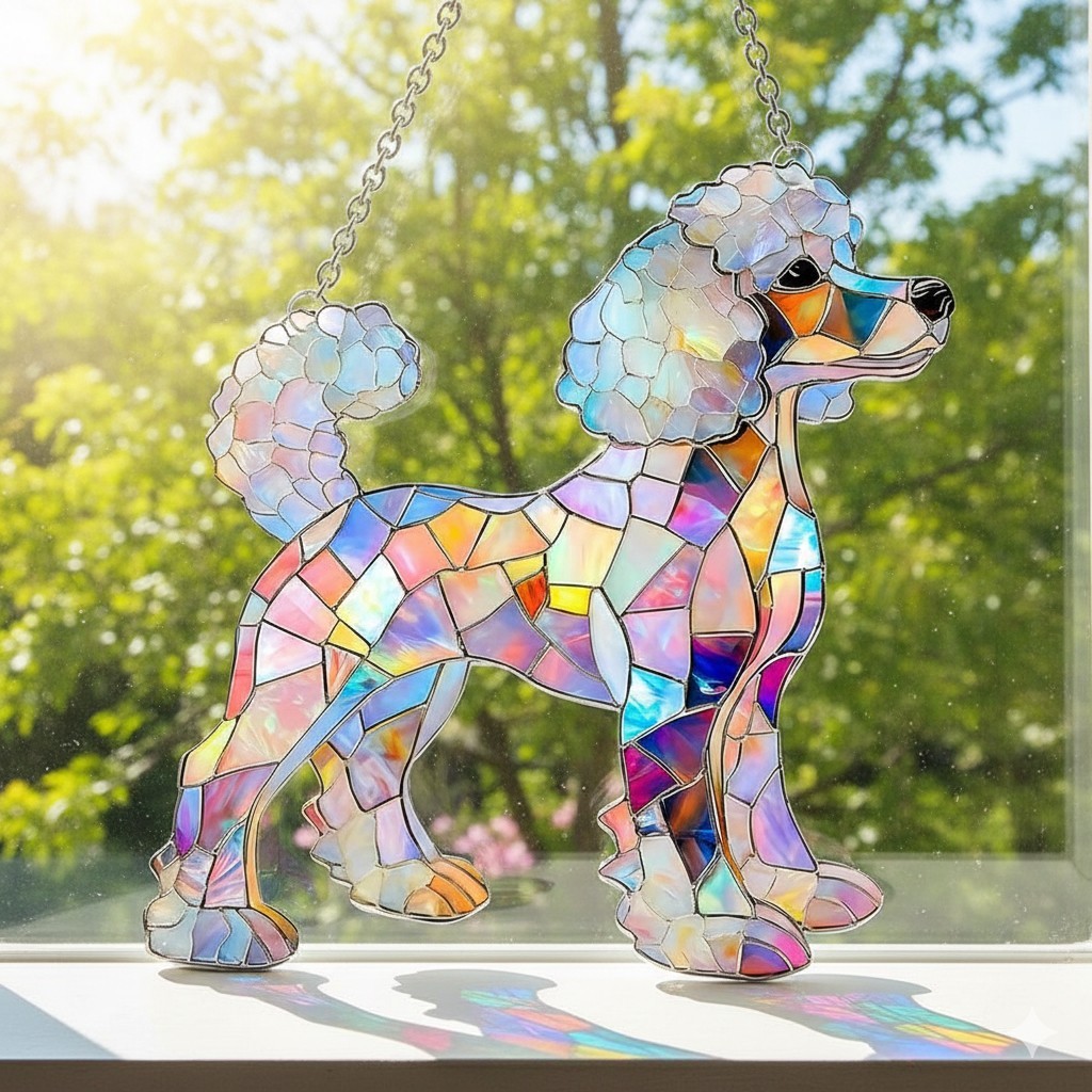Personalized Poodle Dog Acrylic Suncatcher Faux Stained Glass Suncatcher