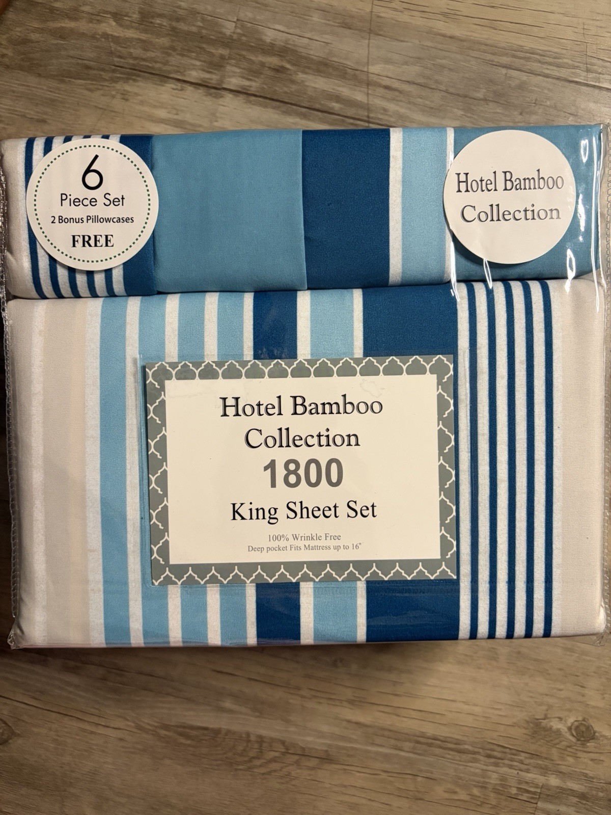 Hotel Bamboo Collection 1800 Bamboo King Sheet Set 6pc Blue/White Stripe