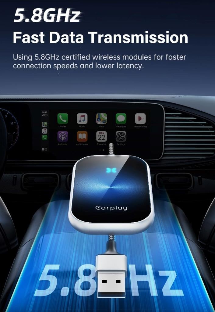 New Wireless CarPlay Android Auto Adapter 2-in-1 USB Mini Dongle Plug & Play
