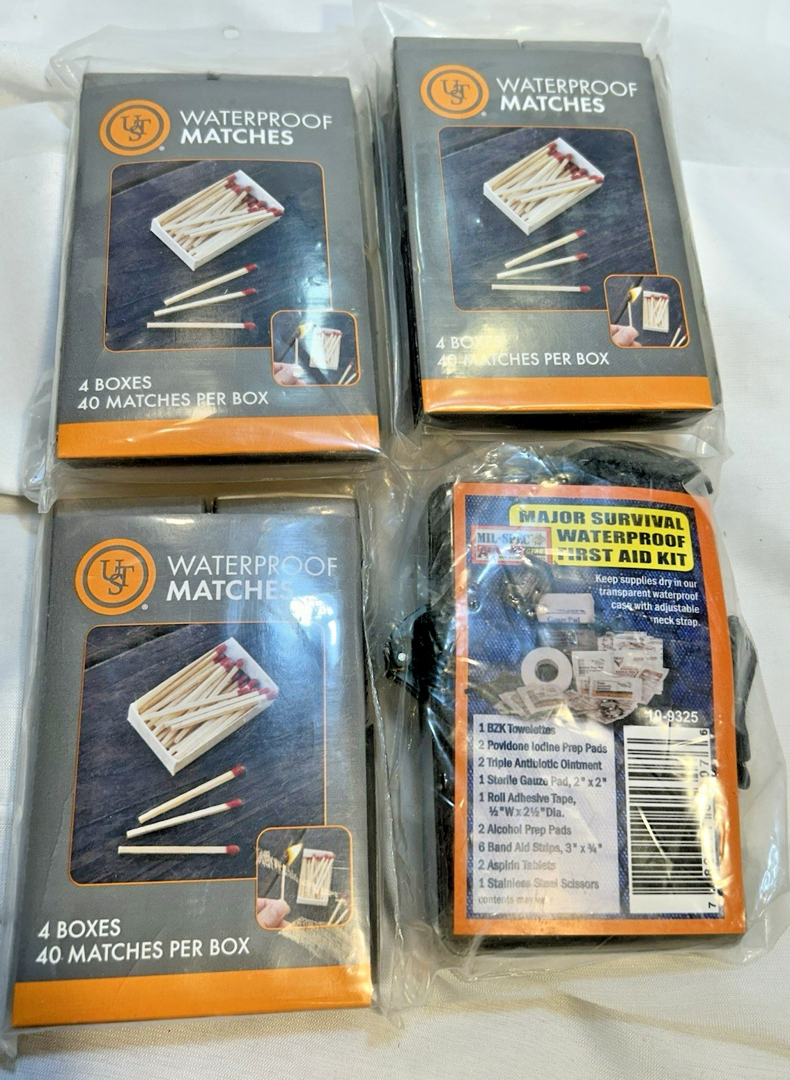 Water Proof Matches Lot Of 12 Packs with Travel First Aid Kit
