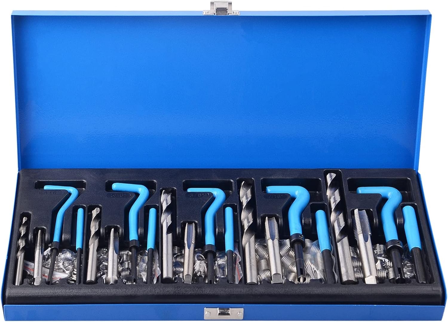 131PC SAE Thread Repair Kit, HSS Drill Helicoil Kit Standard, 1/4" 5/16" 3/8" 7/