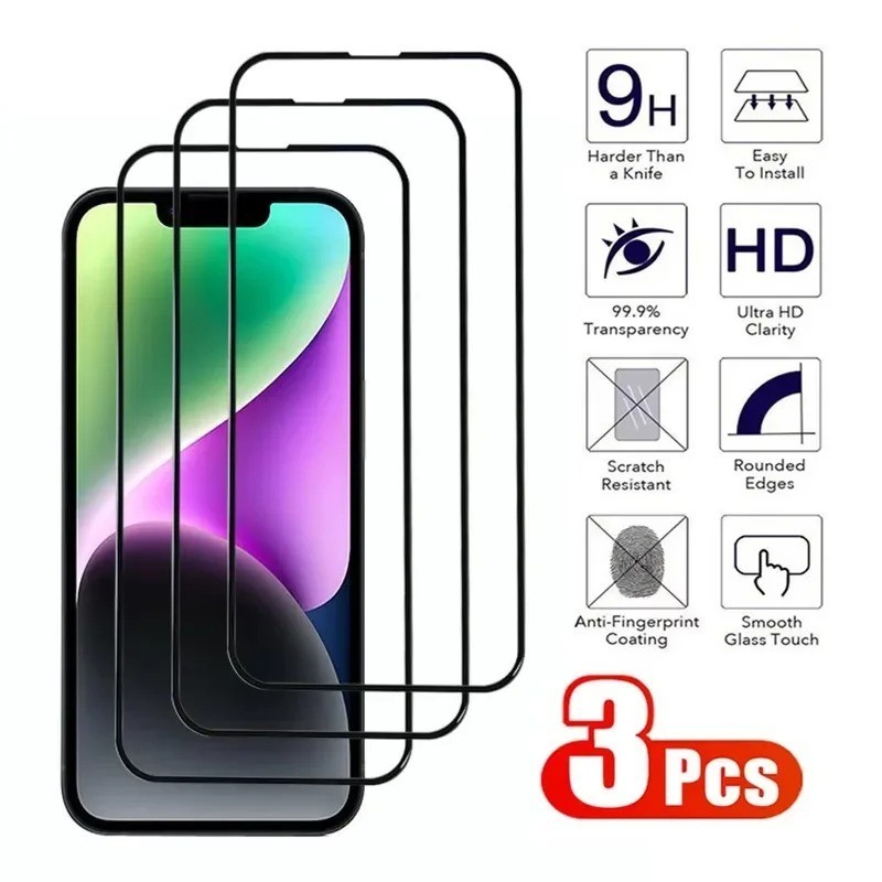 3 PACK For iPhone 17 16 15 14 13 12 11 Pro Max Tempered Glass Screen Protector.,