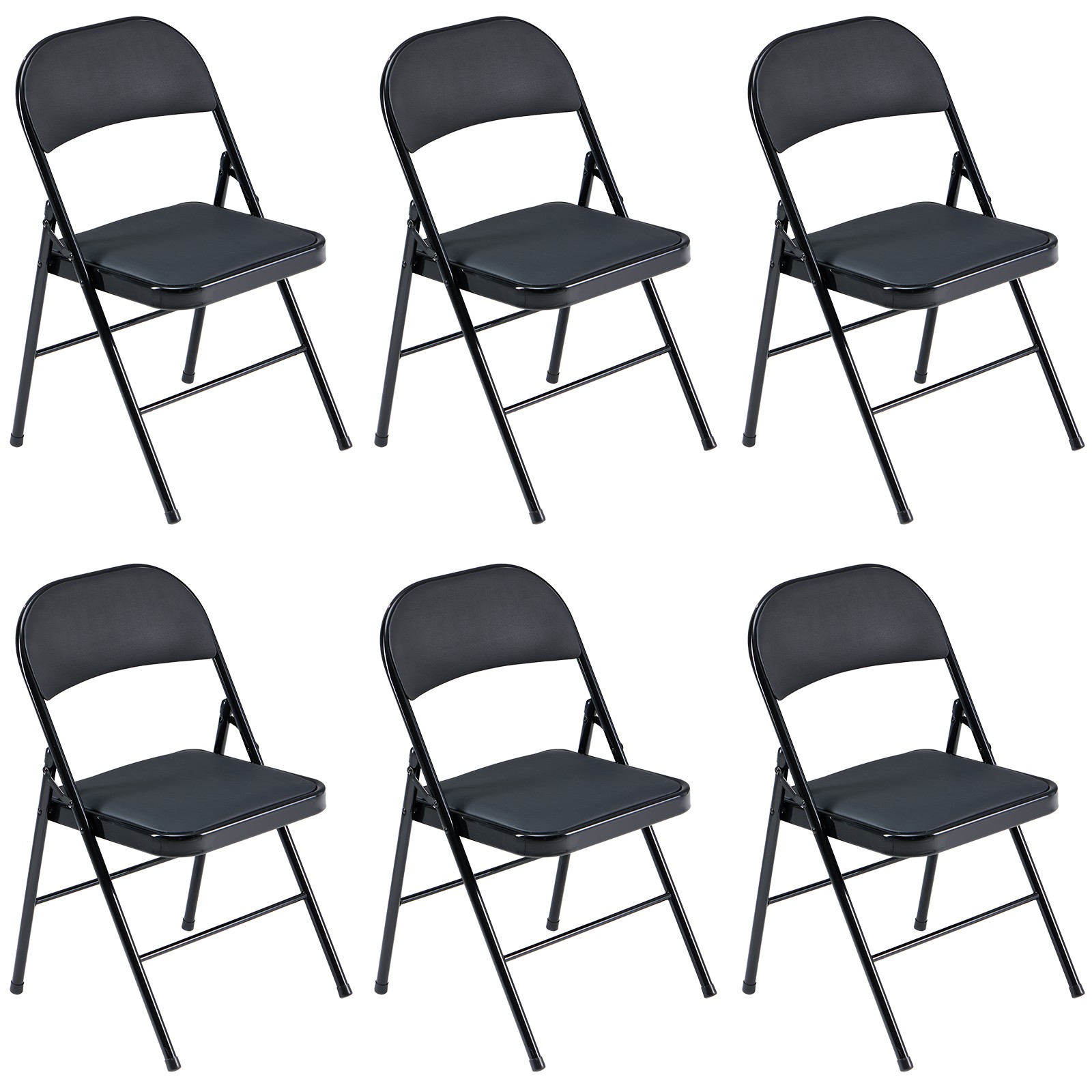 6pcs Elegant Foldable Iron & PVC Chairs for Convention & Exhibition Black