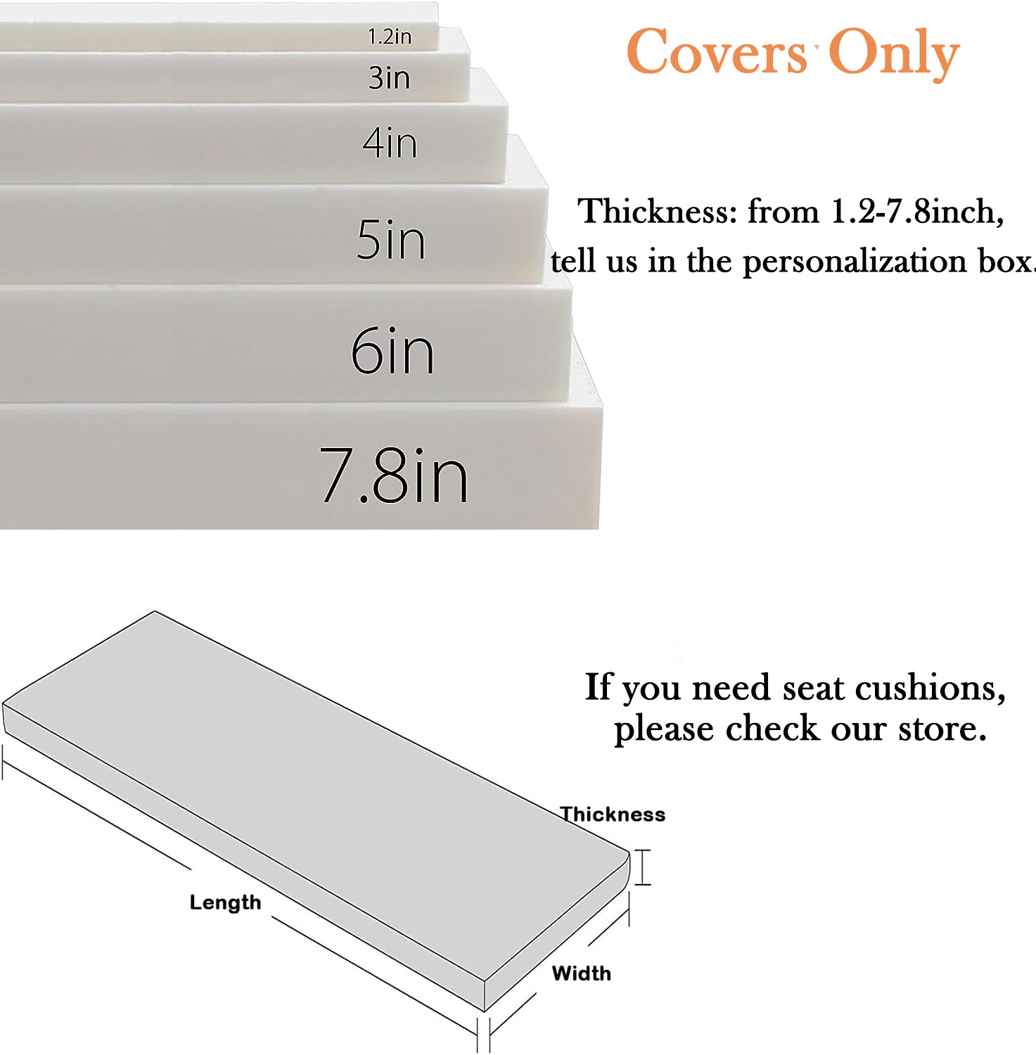 2023 Custom Cushion Covers (Covers Only) Size Colors For Bench Cushion Pads Seat