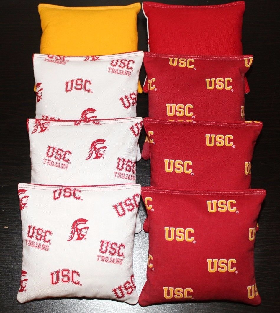 CORNHOLE BEANBAGS made w USC TROJANS Fabric Set of 8 ACA Regulation Bags