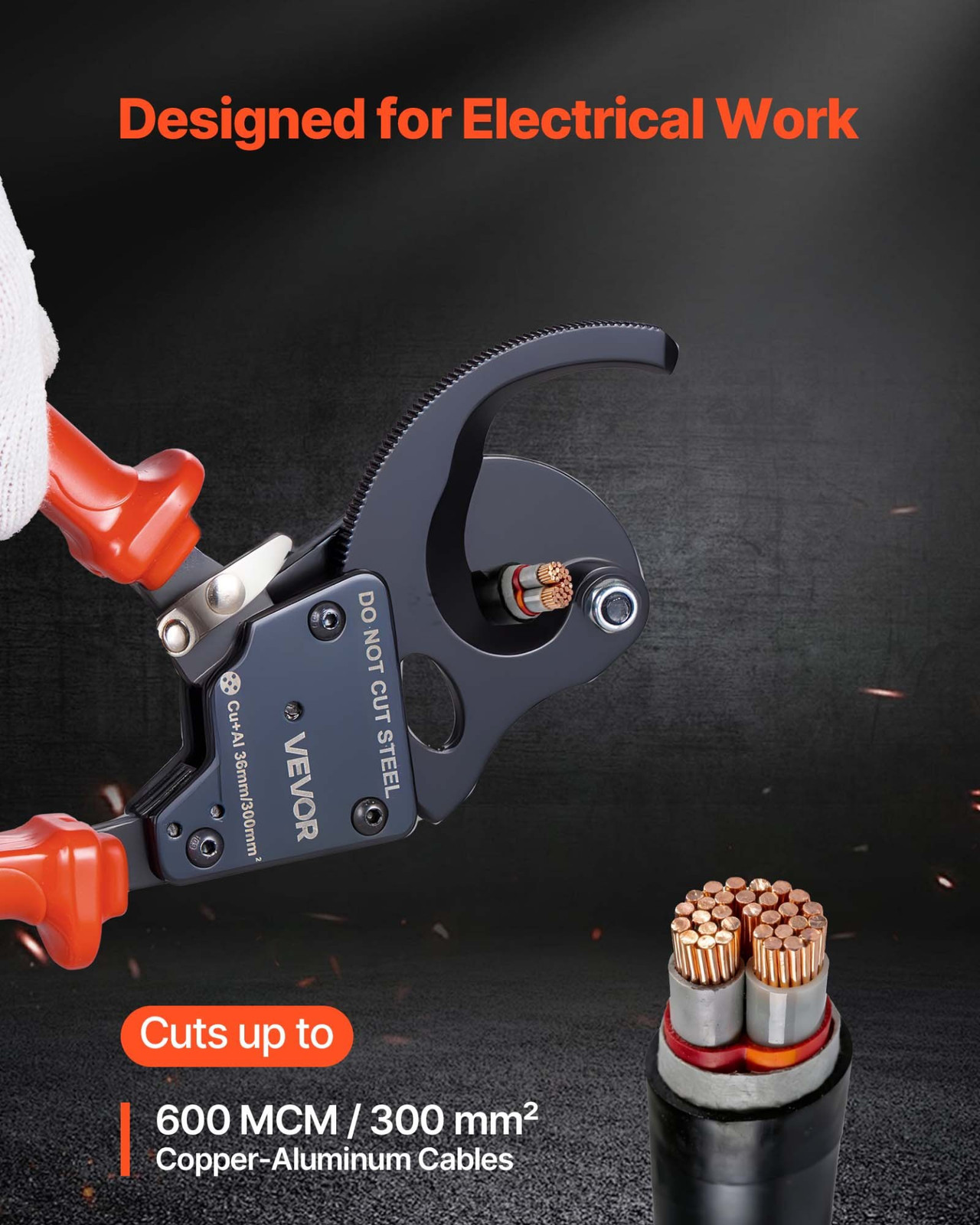 Ratcheting Cable Cutter Heavy Duty Copper Aluminum Wire Cutter Up to 600 MCM