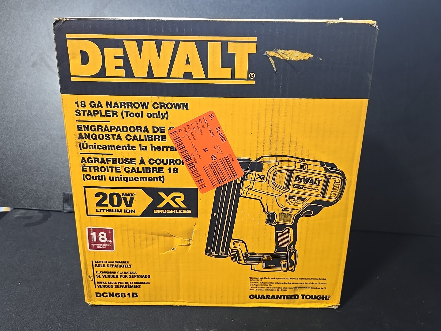 Brand New DEWALT 20V MAX* Narrow Crown Stapler, 18GA, TOOL ONLY -  (DCN681B)