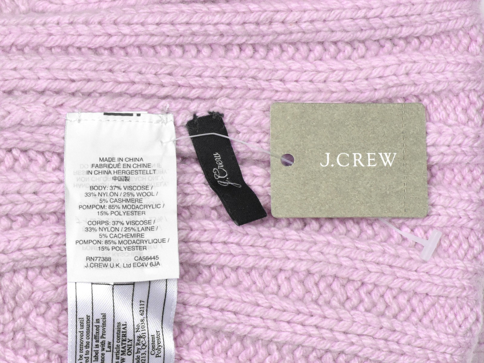 Qty 3: J.Crew Women's Rib-Knit Beanie, Faux-Fur Pom-Pom - Lilac, Peach, Navy NWT