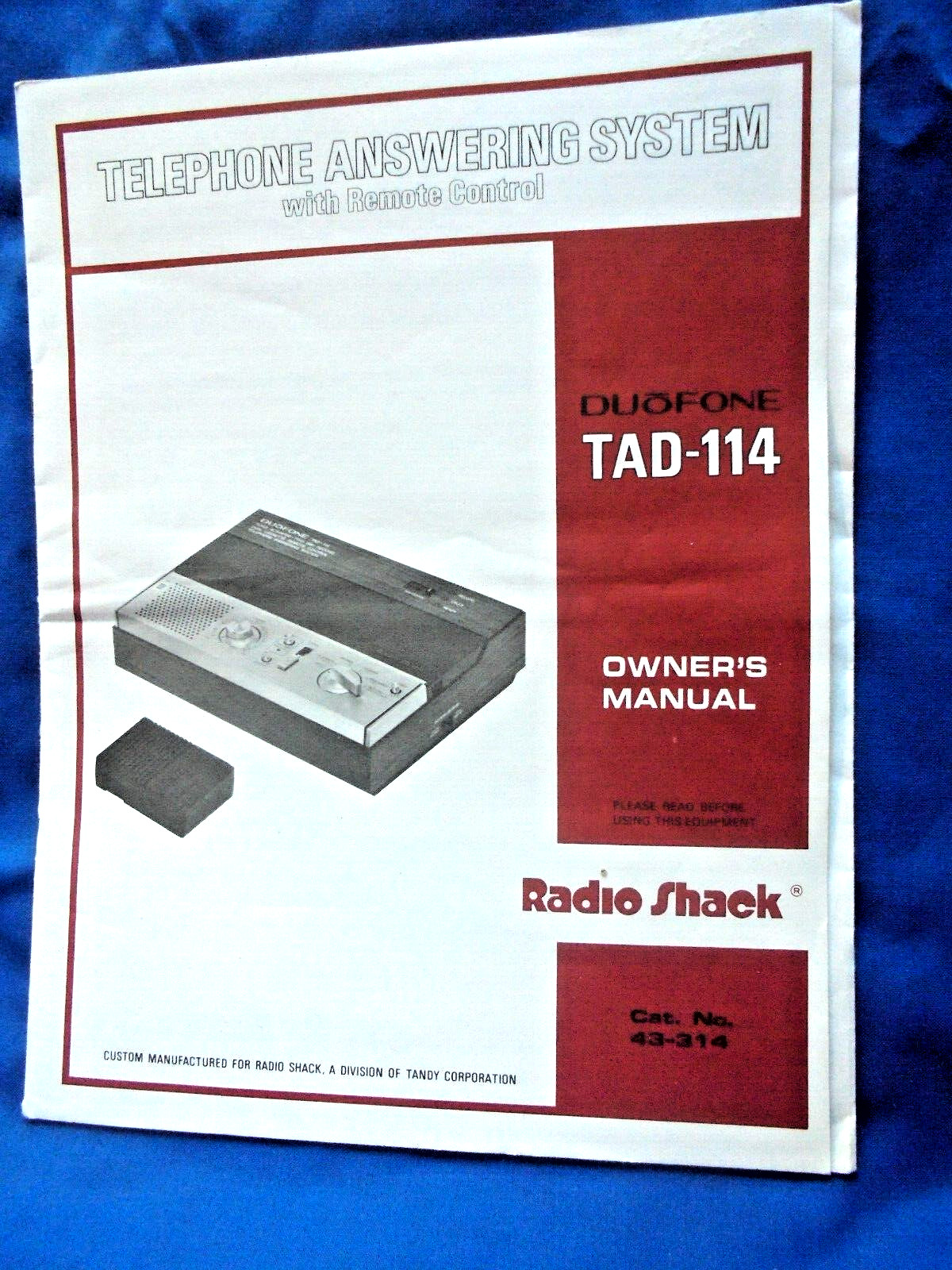 Vintage 1983 Radio Shack Telephone Answering System TAD-114 Owner's Manual