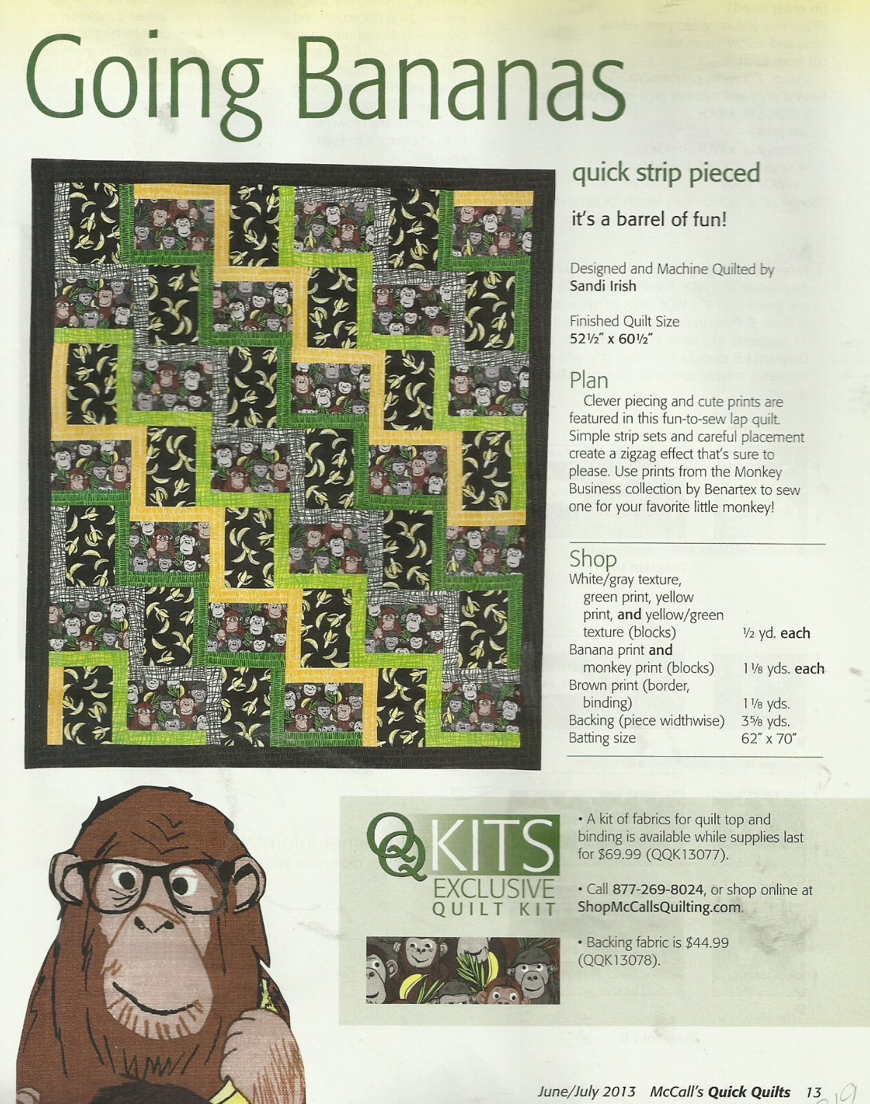 B0633  GOING BANANAS  QUILT PATTERN/INSTRUCTIONS