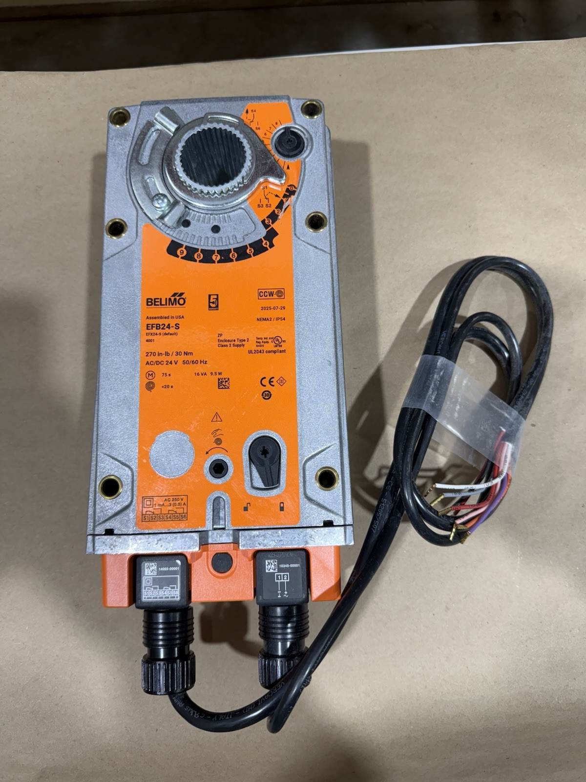 EFB24-S - NEW | Belimo | Actuator,, 270 in-lb, Spring Return, 24V, On/Off, SW