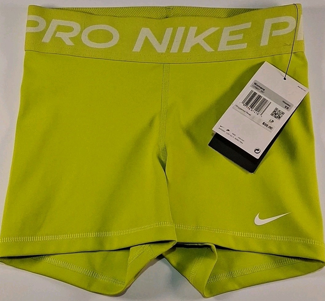 NIKE Pro CZ9857-357 WOMEN'S XS 3" SHORTS, BRIGHT CACTUS