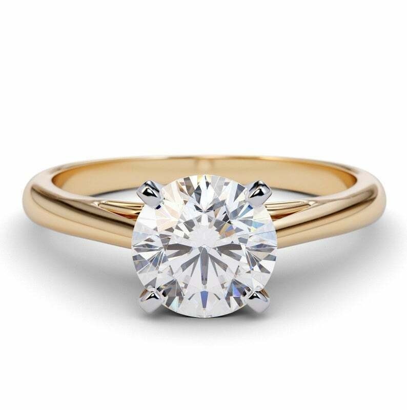 Lab-Created Round Cut 2.60 Ct White Diamond Engagement Ring 14K Yellow Gold FN