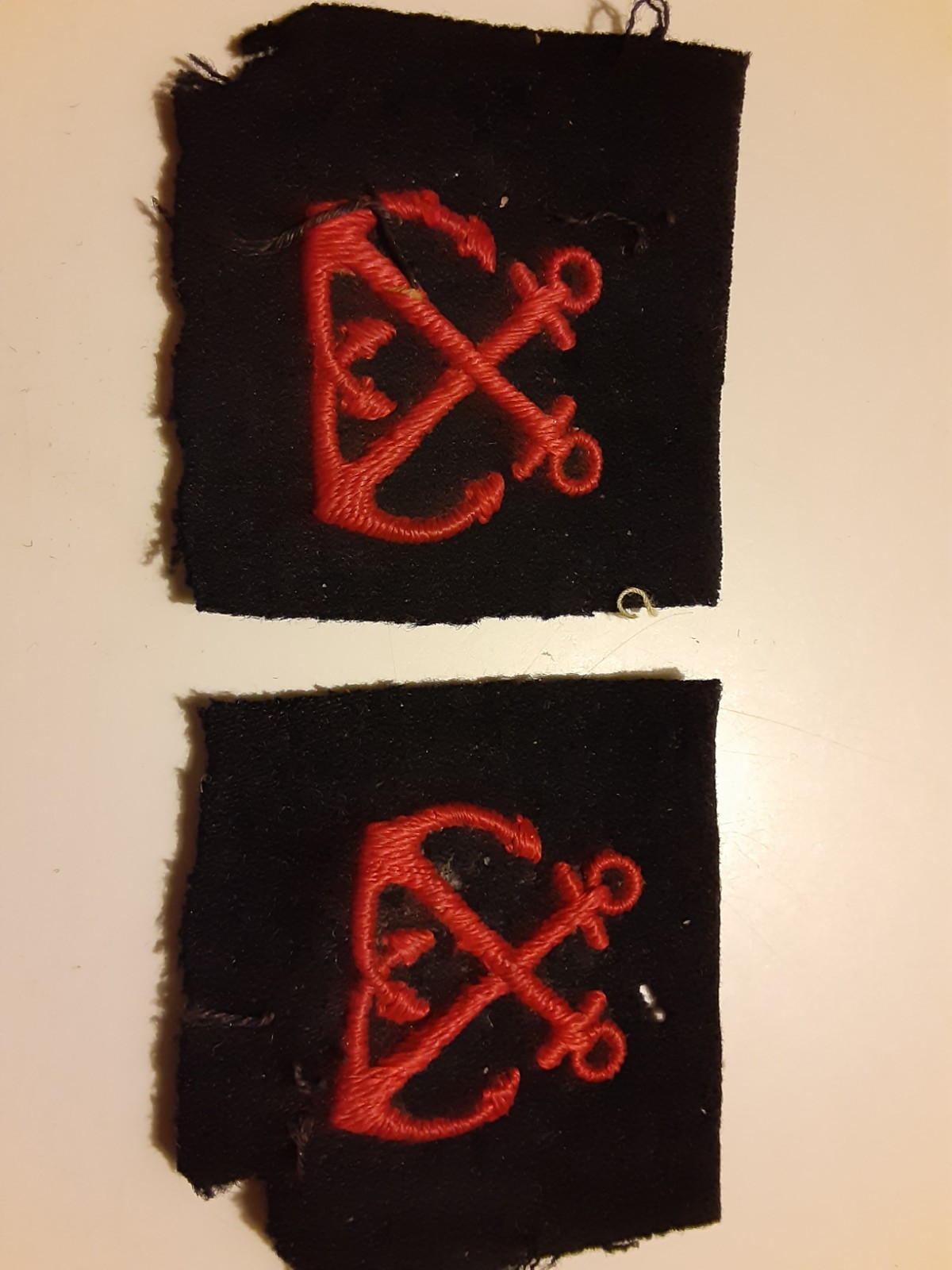 Original World War II Italian Navy Wool Anchor Insignia One For Each Sleeve
