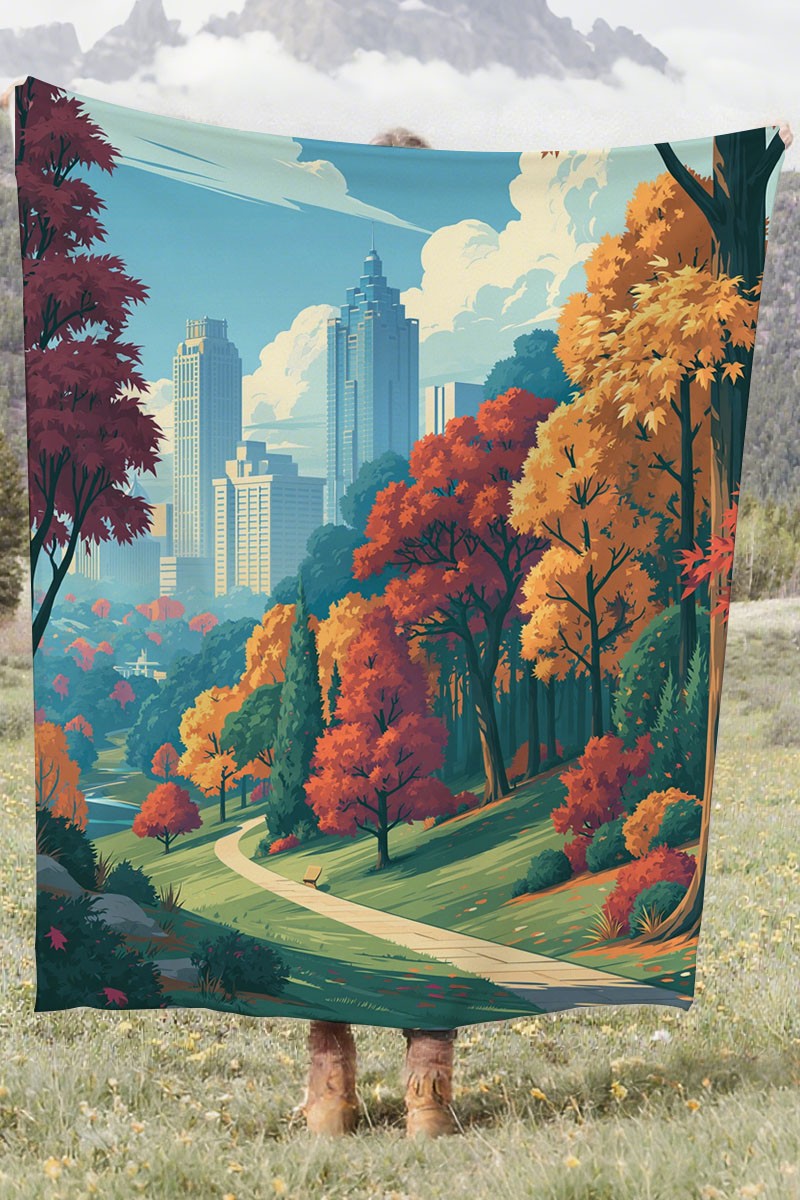 Autumn City Park Coral Fleece Cozy Throw Blanket Modern Elegant
