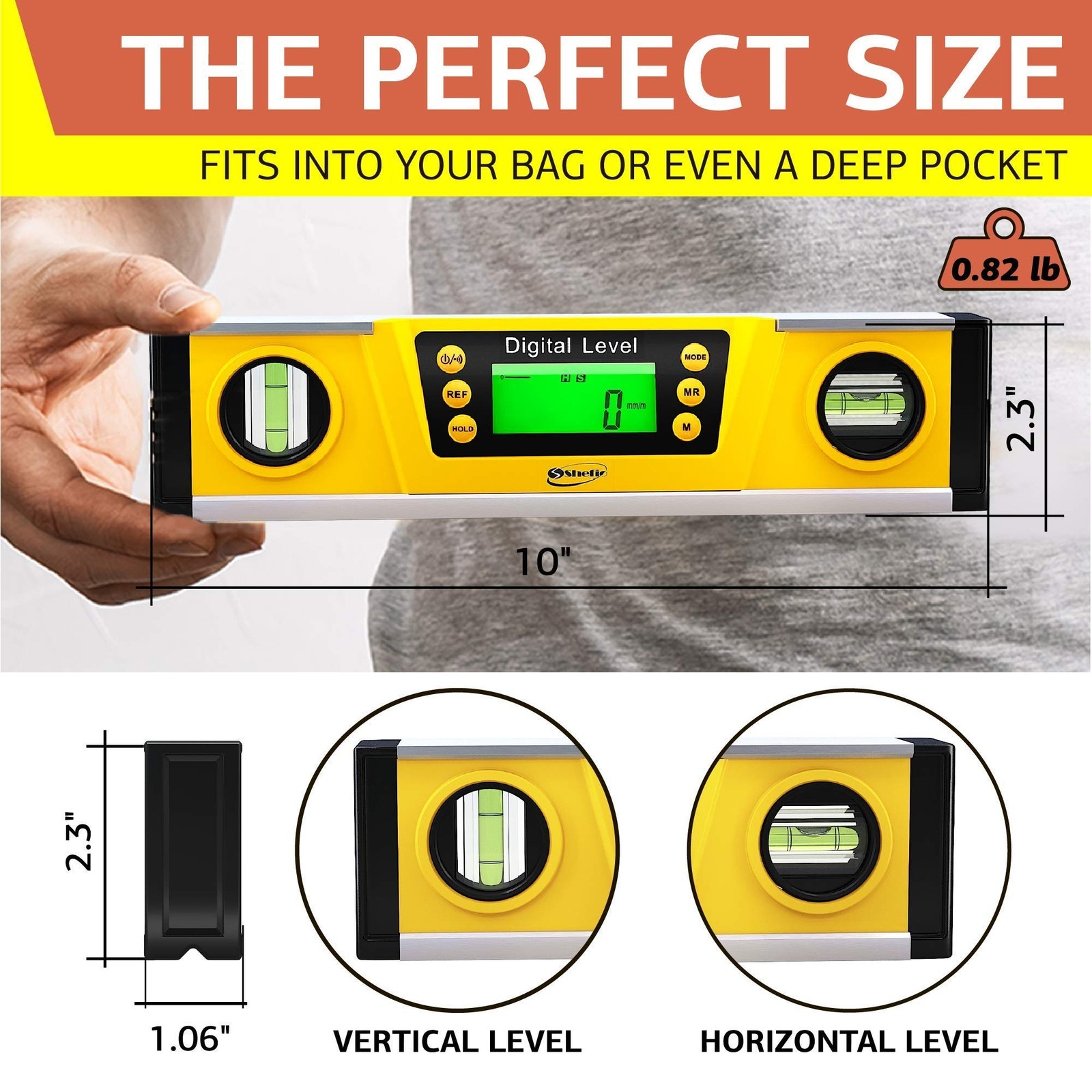 Digital Level - 10 Inch Torpedo Level And Protractor - Bubble Inclinometer