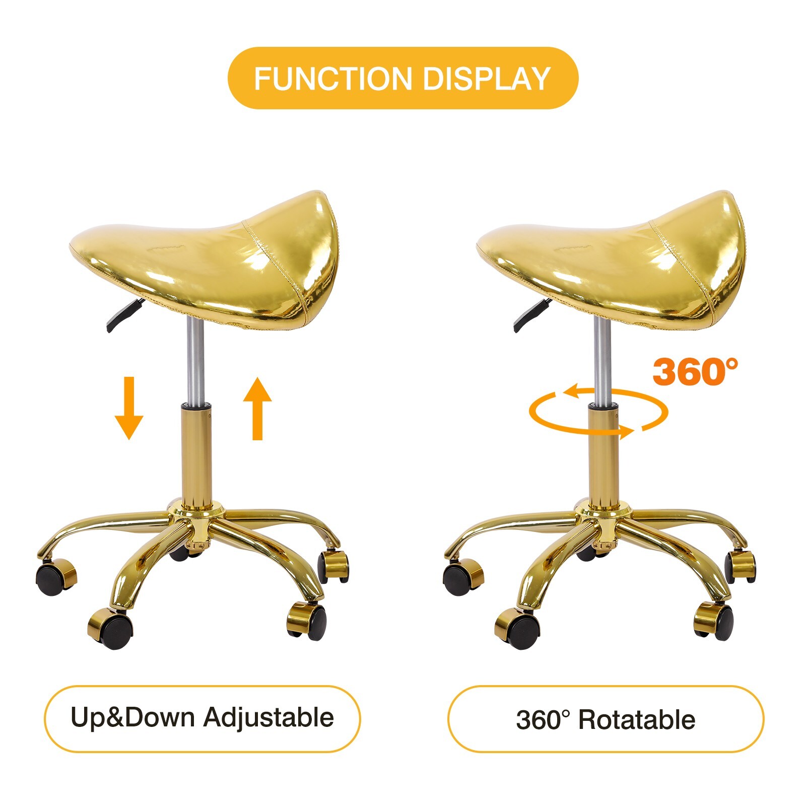 Hydraulic Saddle Stool Gold Rolling Swivel Chair with Wheels Adjustable stool