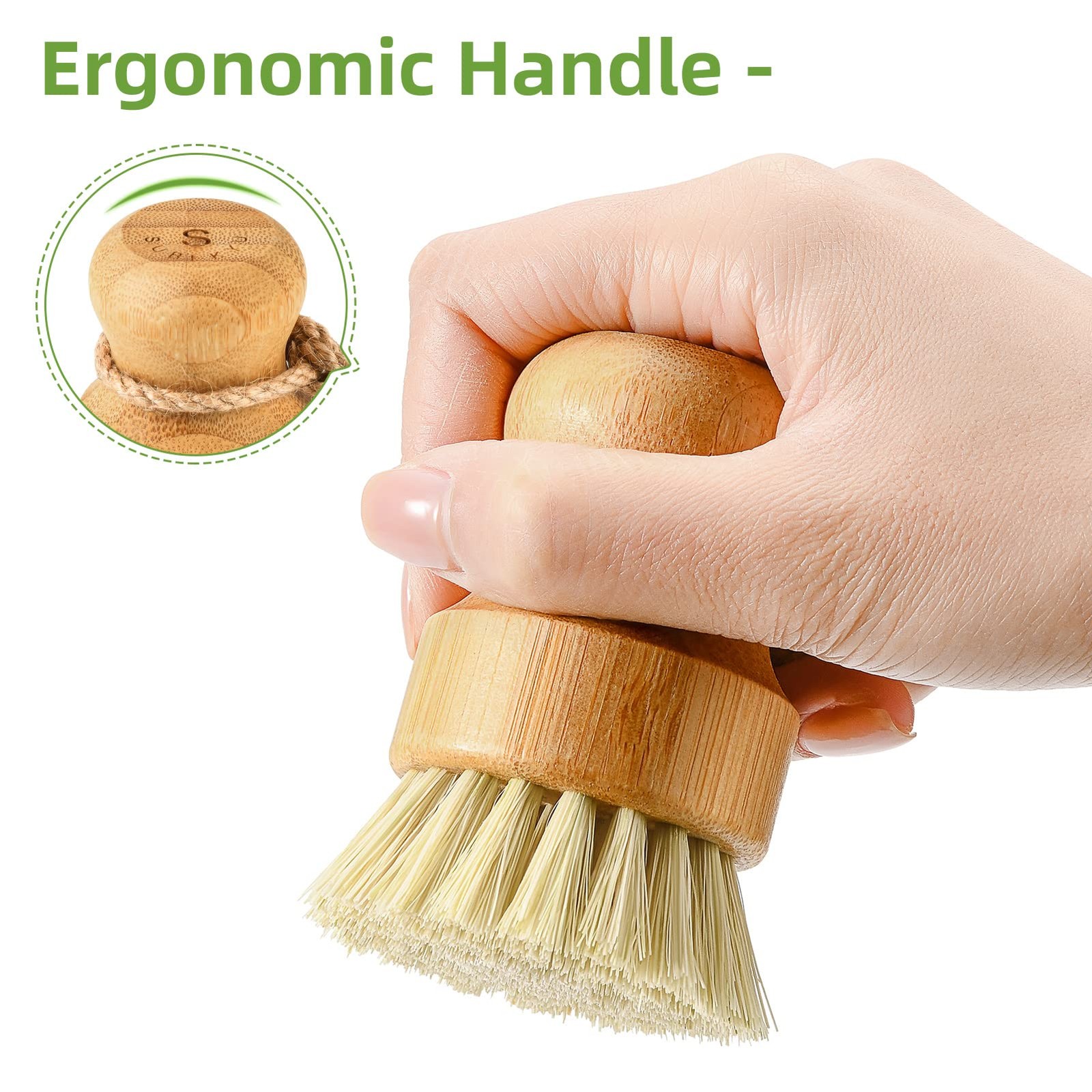Bamboo Dish Scrub Regular size, Ceramics Base + 3p Sisal Brushes