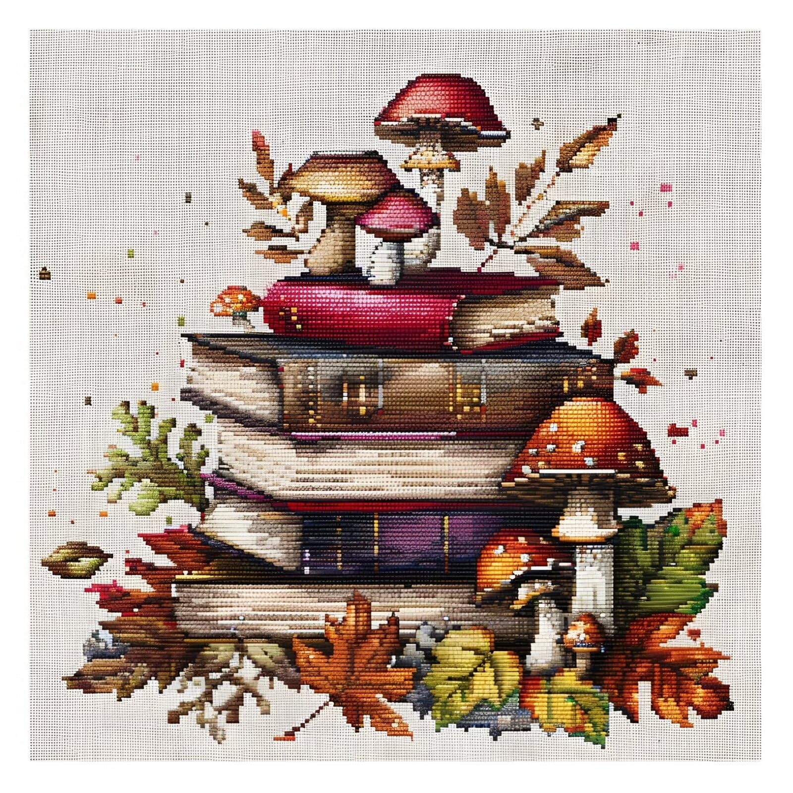 Xinpinzhou Mushroom 11ct Cross Stitch Kits, Mushrooms In Books, multicolored