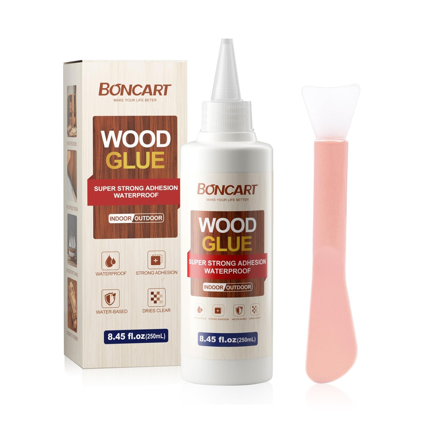 Boncart Super Strong Wood Glue, 8.45fl.oz Clear, Waterproof for Heavy Duty Wo...