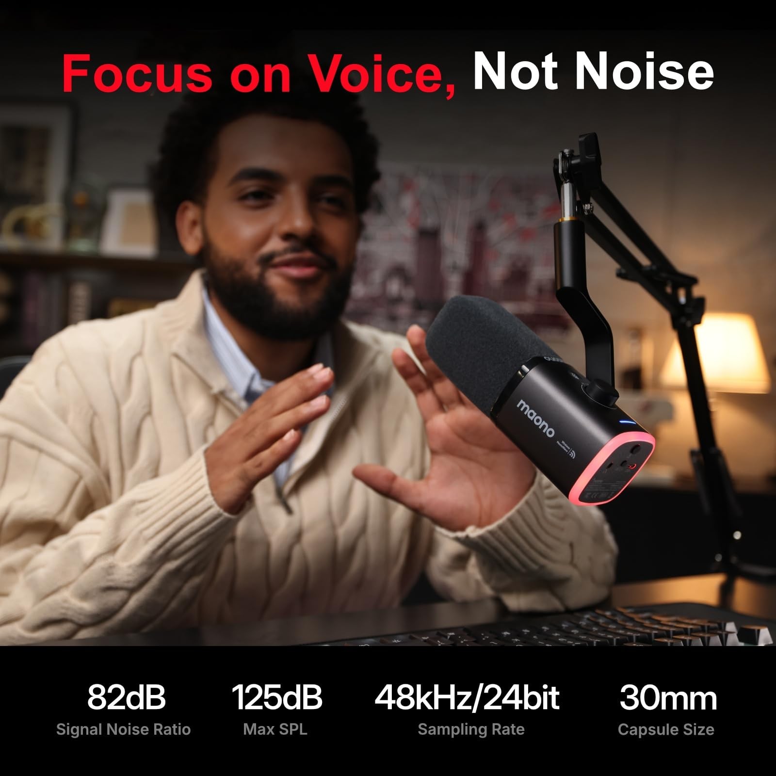 MAONO PD100W USB Wireless Microphone for PC, Gaming USB-C Receiver, Black