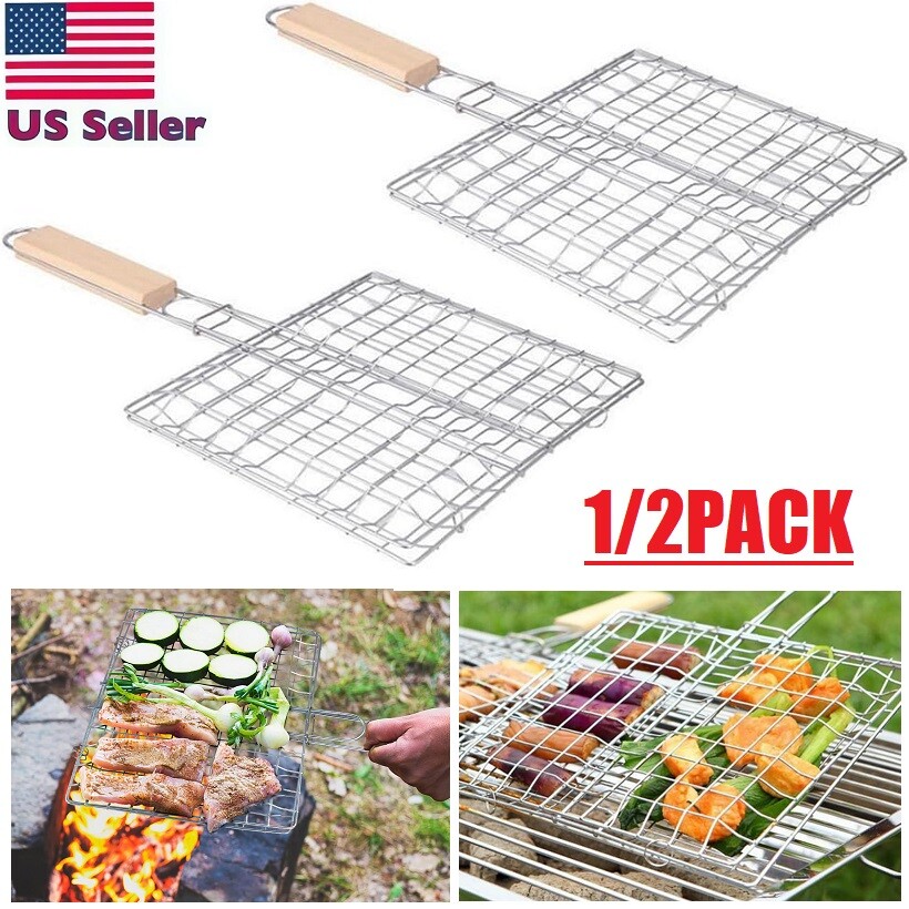 2Pcs Barbecue Grilling Basket Grill BBQ Net Steak Meat Fish Net Siz Vegetable US