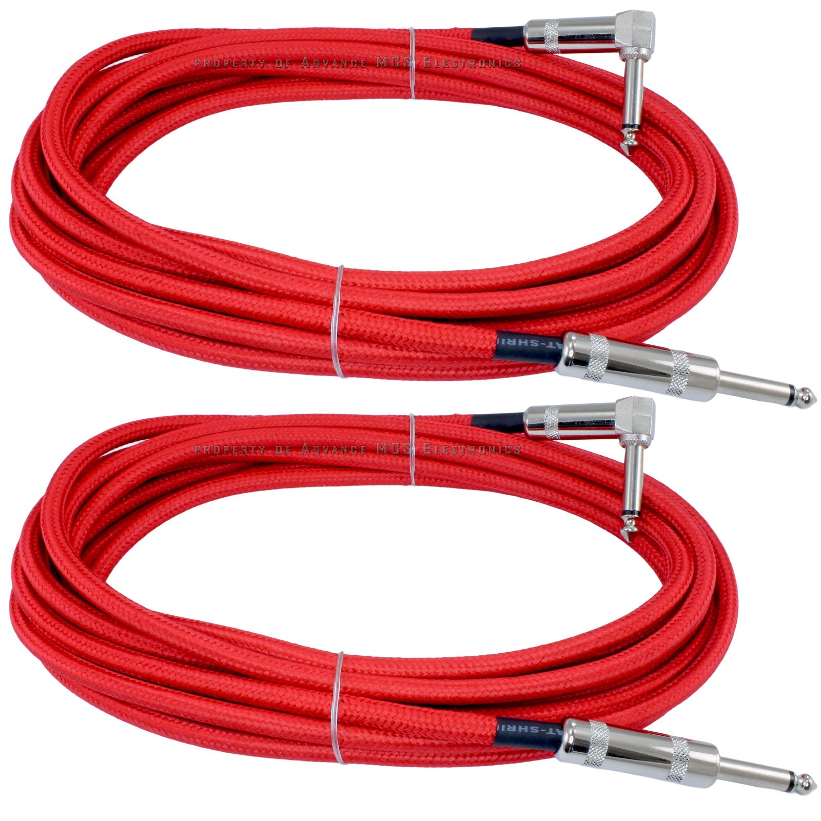 2 red woven tweed cloth 18 ft foot Right to straight 1/4 guitar keyboard cable