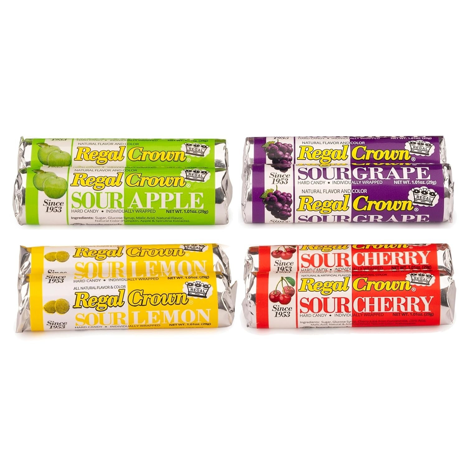 Regal Crown Roll Sour Candy Variety Pack, 1.01 Ounce (Pack of 8), 2 Of Each Flav