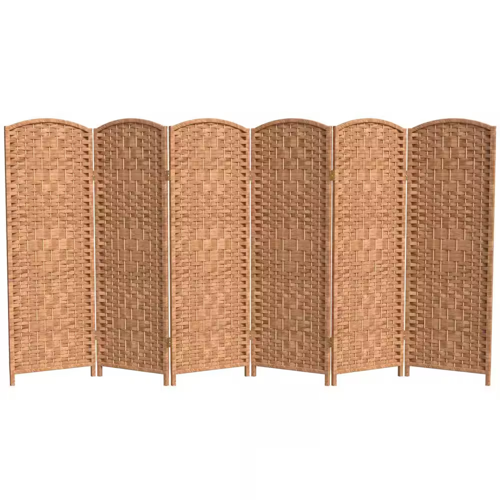 4 Ft. Short Diamond Weave Fiber Folding Screen - Natural - 6 Panel