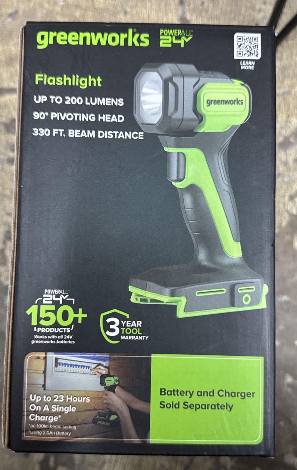 Greenworks 24V Max 200 Lumens Work Light Handheld Flashlight, Tool Only