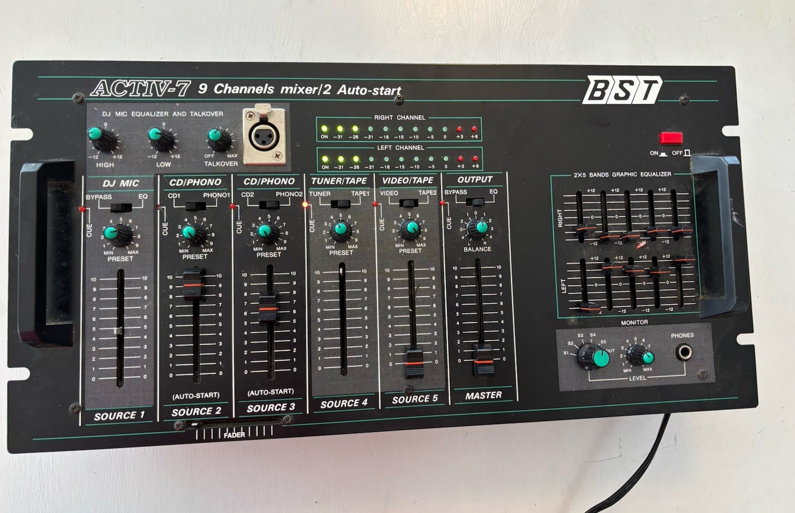 BST ACTIV 7 DJ Mixer -Powers On - Untested - Missing - 3 Level Covers