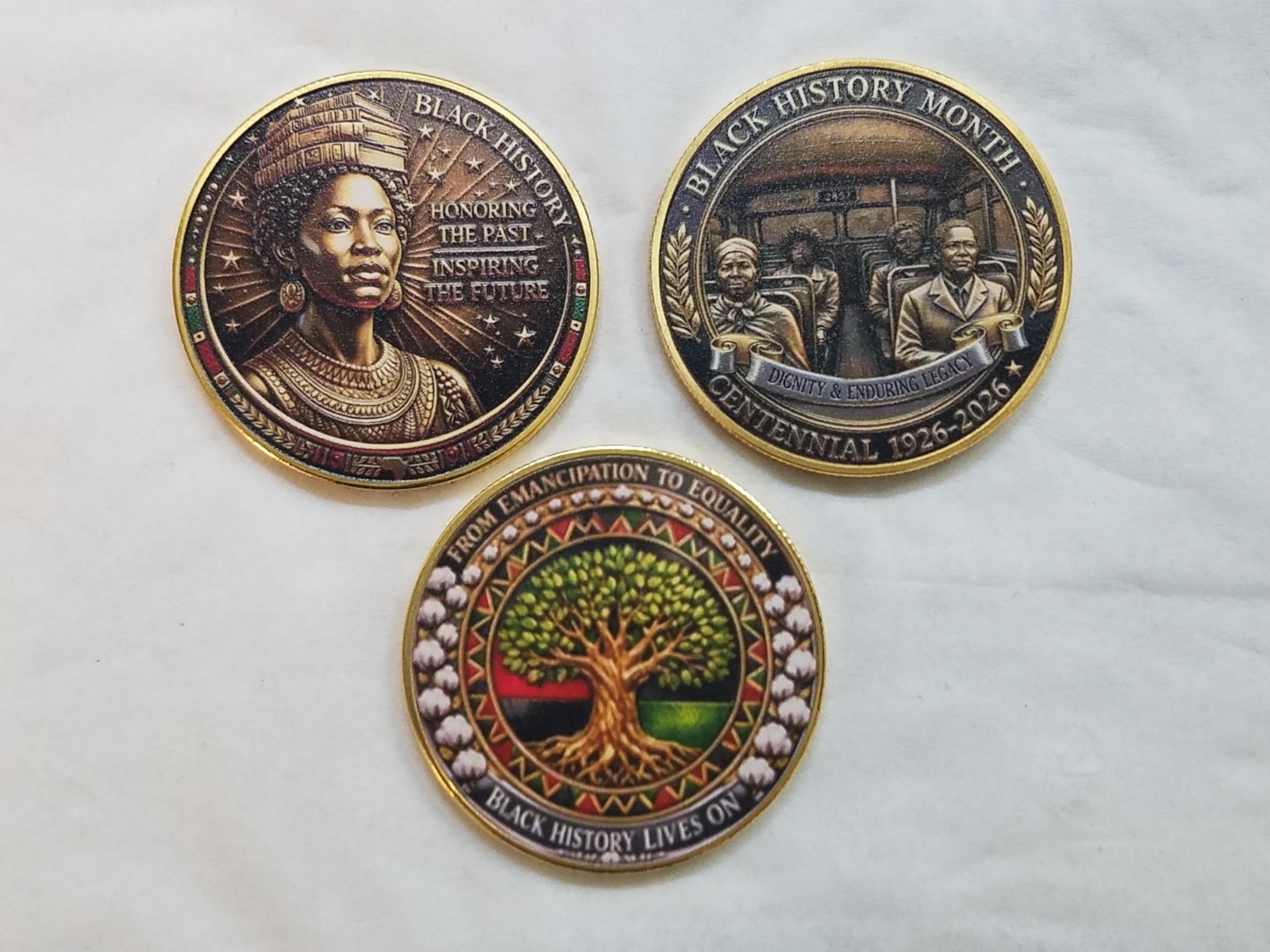 Collection of 3 Black History Month 100 Years Commemorative Coins (1926-2026)