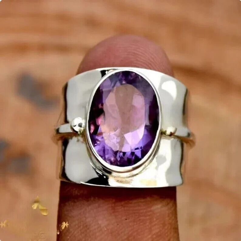 Elegant Amethyst Women Ring Solid 925 Silver Handmade Jewelry Band Ring SR317
