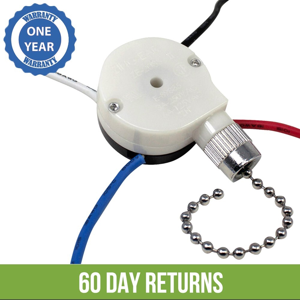 Zing Ear ZE-208S 3 Speed 4 Wire Ceiling Fan Pull Chain Switch Replacement Nickel