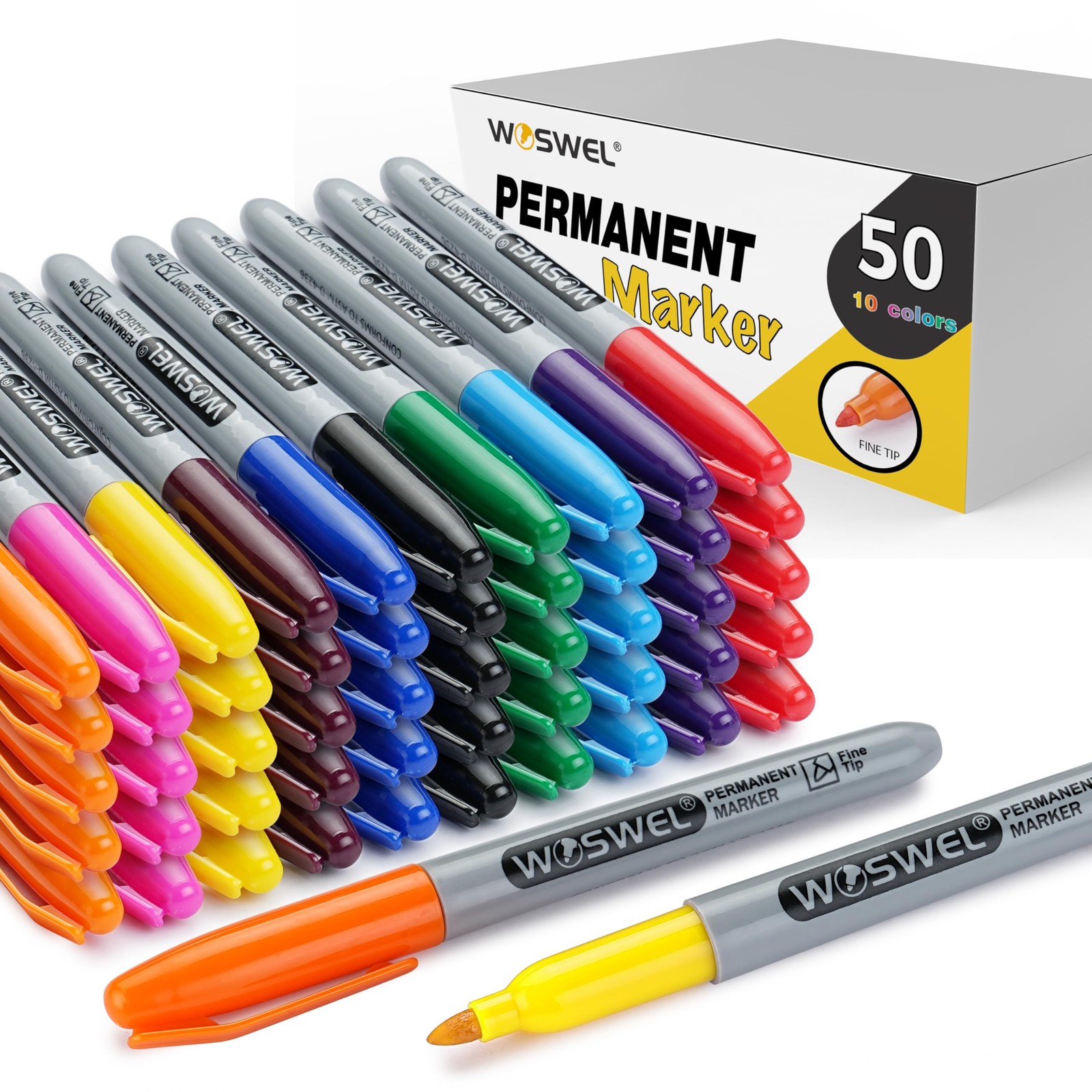 WOSWEL Permanent Markers Bulk, 50 Pack,10 1 Count (Pack of 50), Multicolor