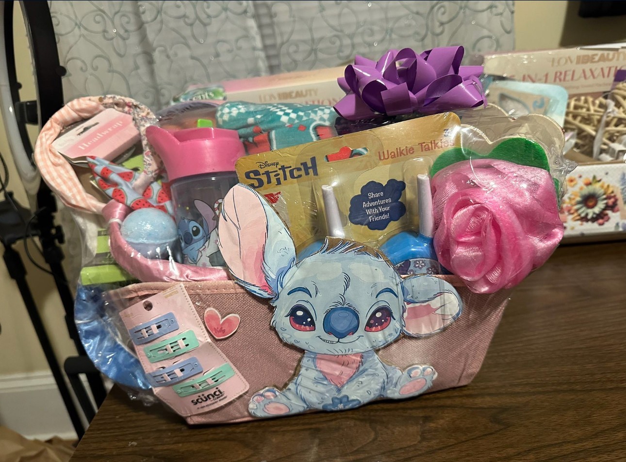 Custom made stich gift basket full of stich products   for valentines, birthdays