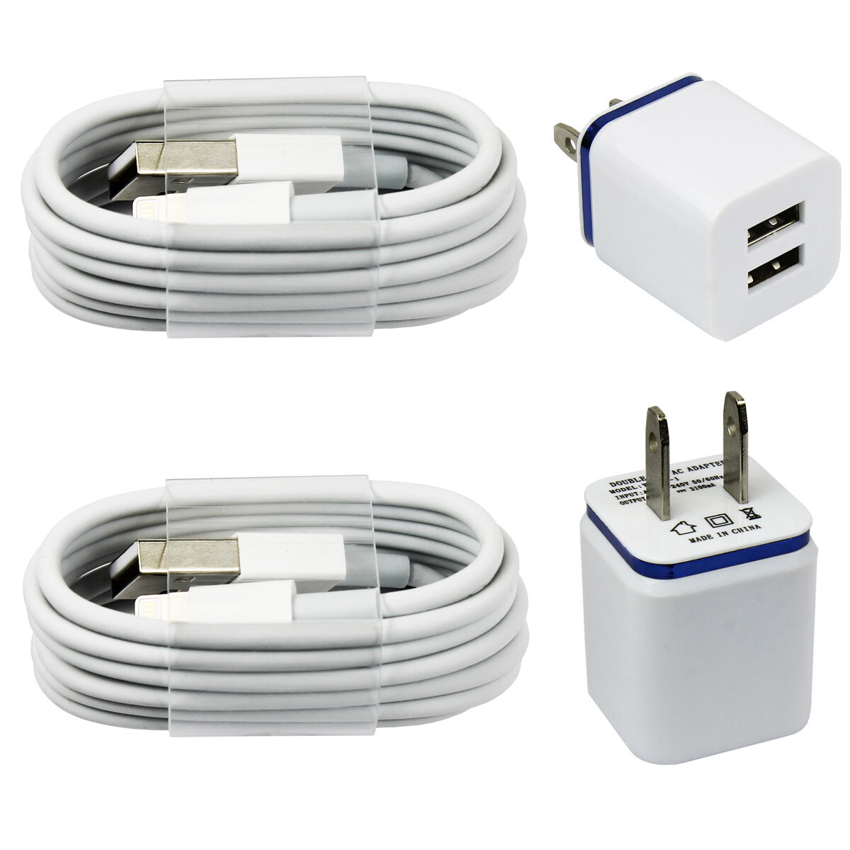 2x Charging Sync Kits Cords and Dual Port Wall Chargers for iPhone 13 12 11 X 8