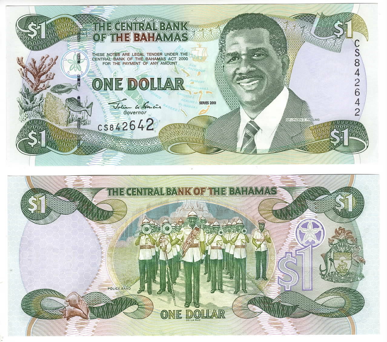 BAHAMAS $1 Dollar UNC Banknote (2001) P-69 Prefix CS Paper Money