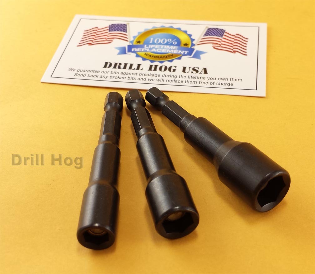 Drill Hog USA Magnetic Nut Driver Bits Set Nut Driver Bit SAE 1/4", 5/16",3/8"