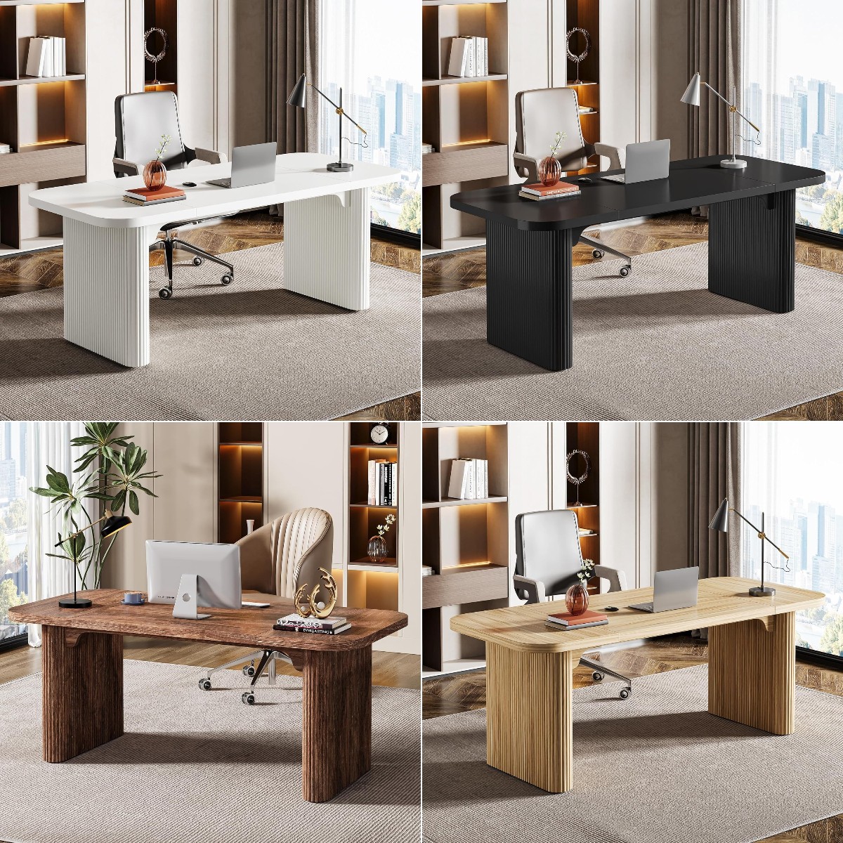 62" Rectangular Executive Computer Desk, Large Modern Wood Office Writing Table