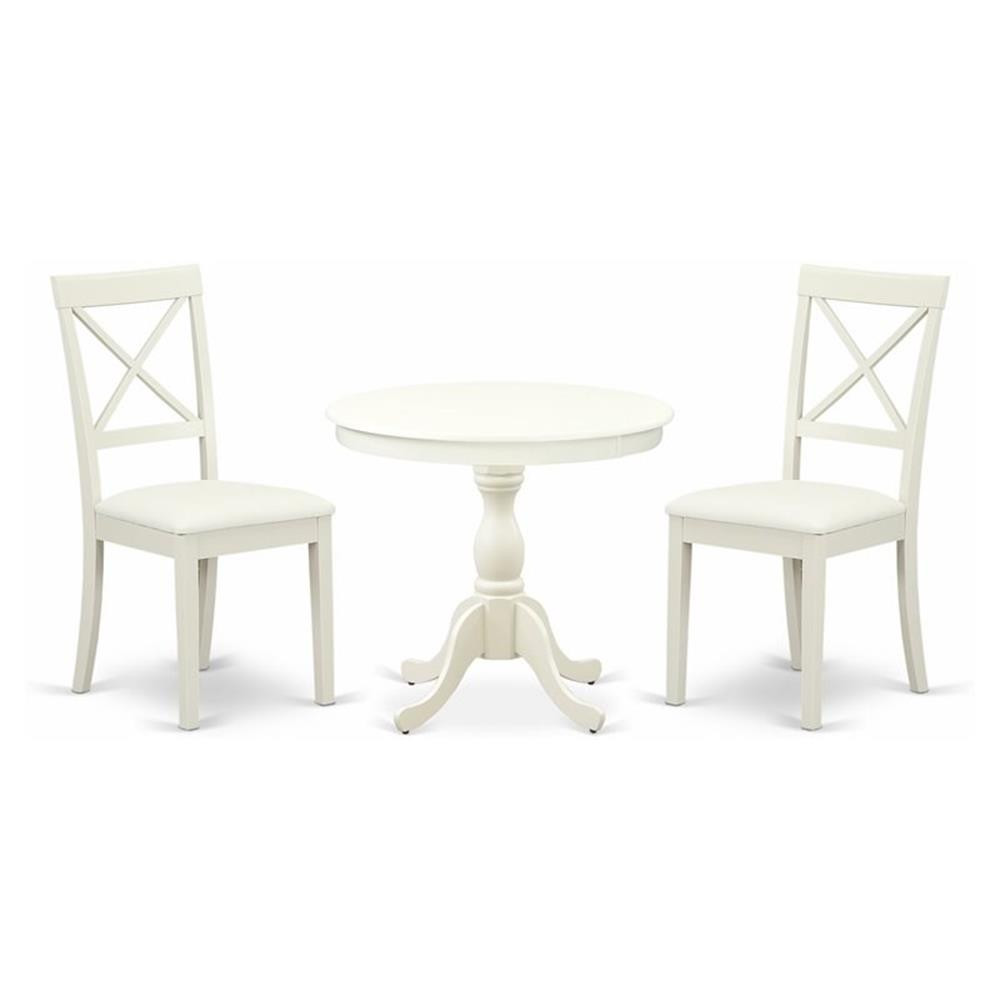East West Furniture Antique 3-piece Dining Set with X-Back Chairs in Linen White