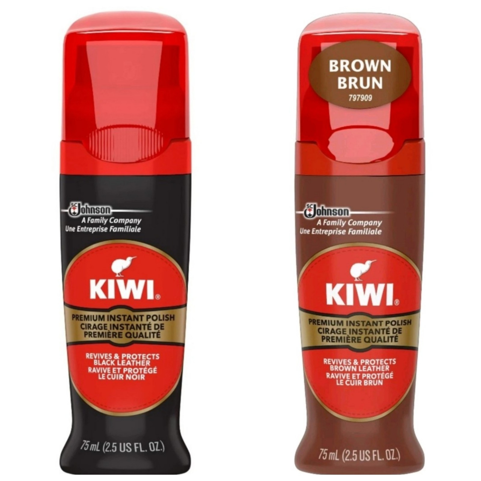 Kiwi Premium Instant Shoe Polish Bundle Black & Brown 2.5oz Each Leather Care