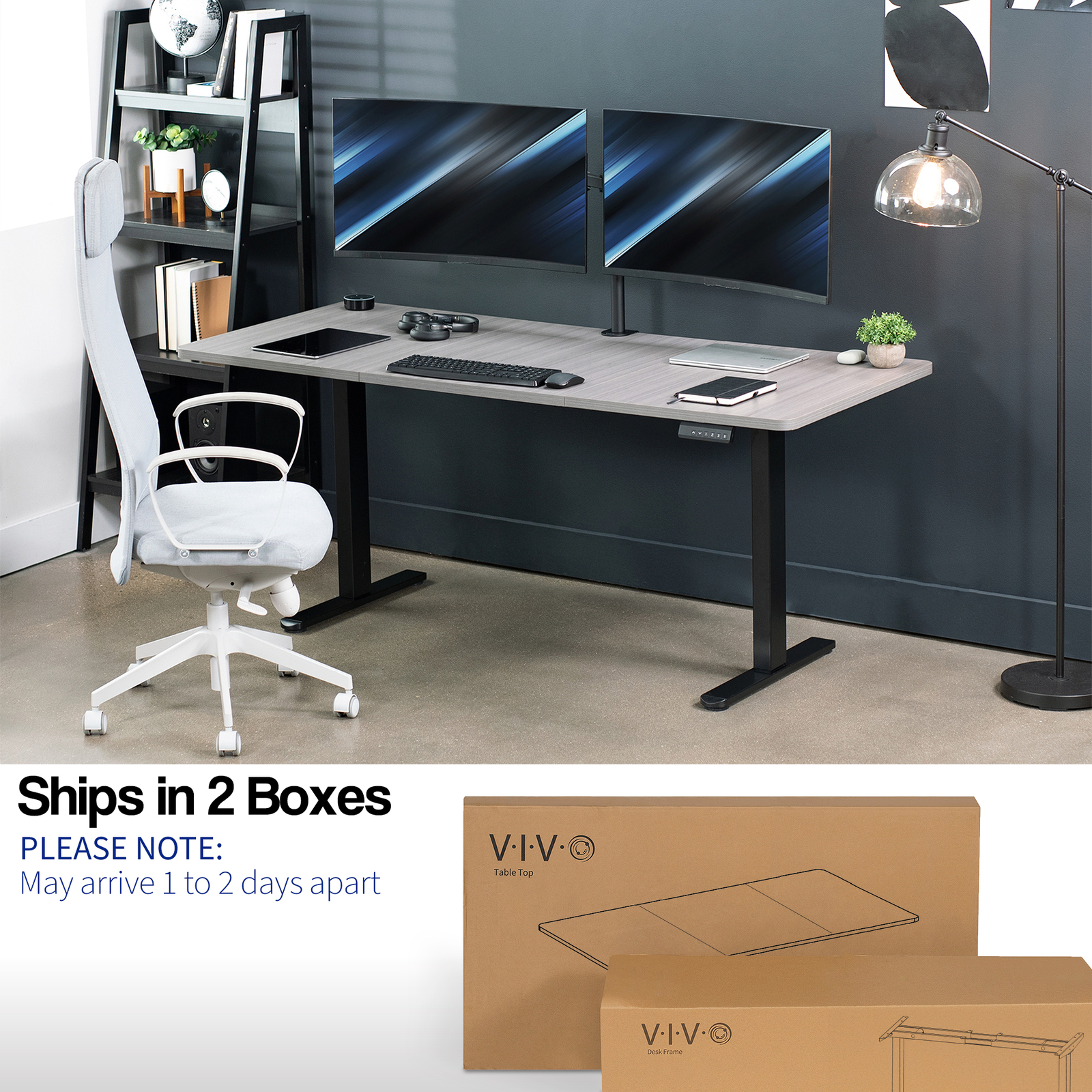 VIVO Electric Dual Motor 71” x 30” Standing Desk, Dark Gray Top, Black Frame