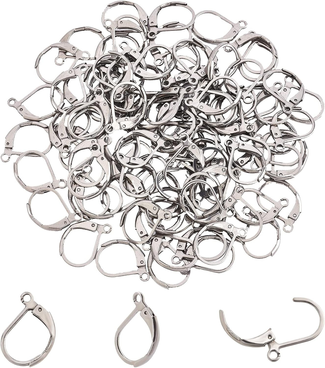 100Pcs Stainless Steel Lever Back Earring Clasps Leverback French Earring Hooks