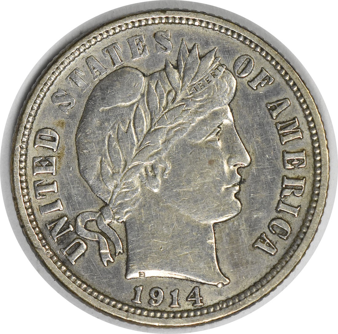 1914-D/D Barber Silver Dime RPM 7 AU Uncertified #100