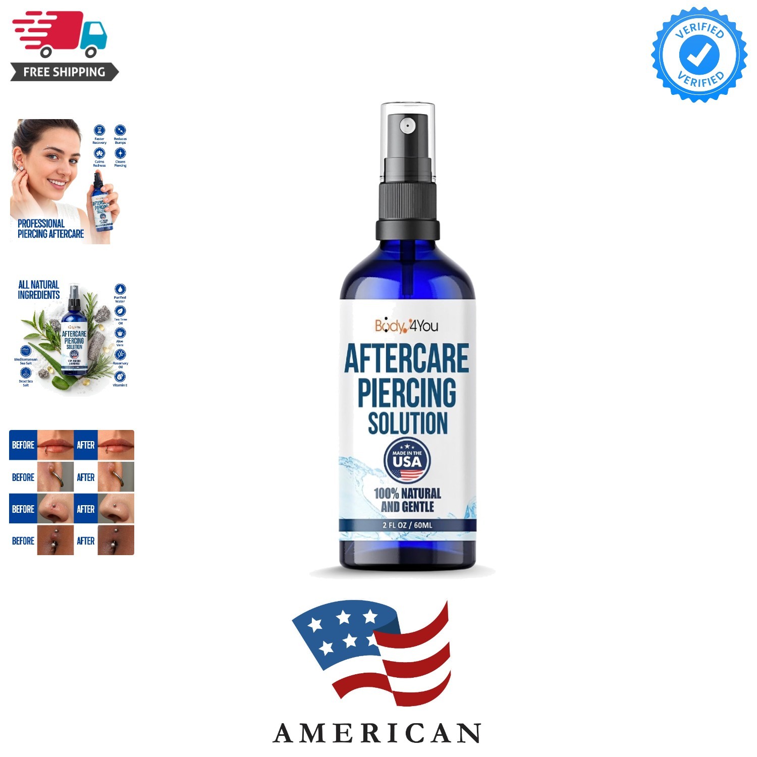 Piercing Aftercare Spray - Saline Solution for Piercings Wound Wash Sterile S...
