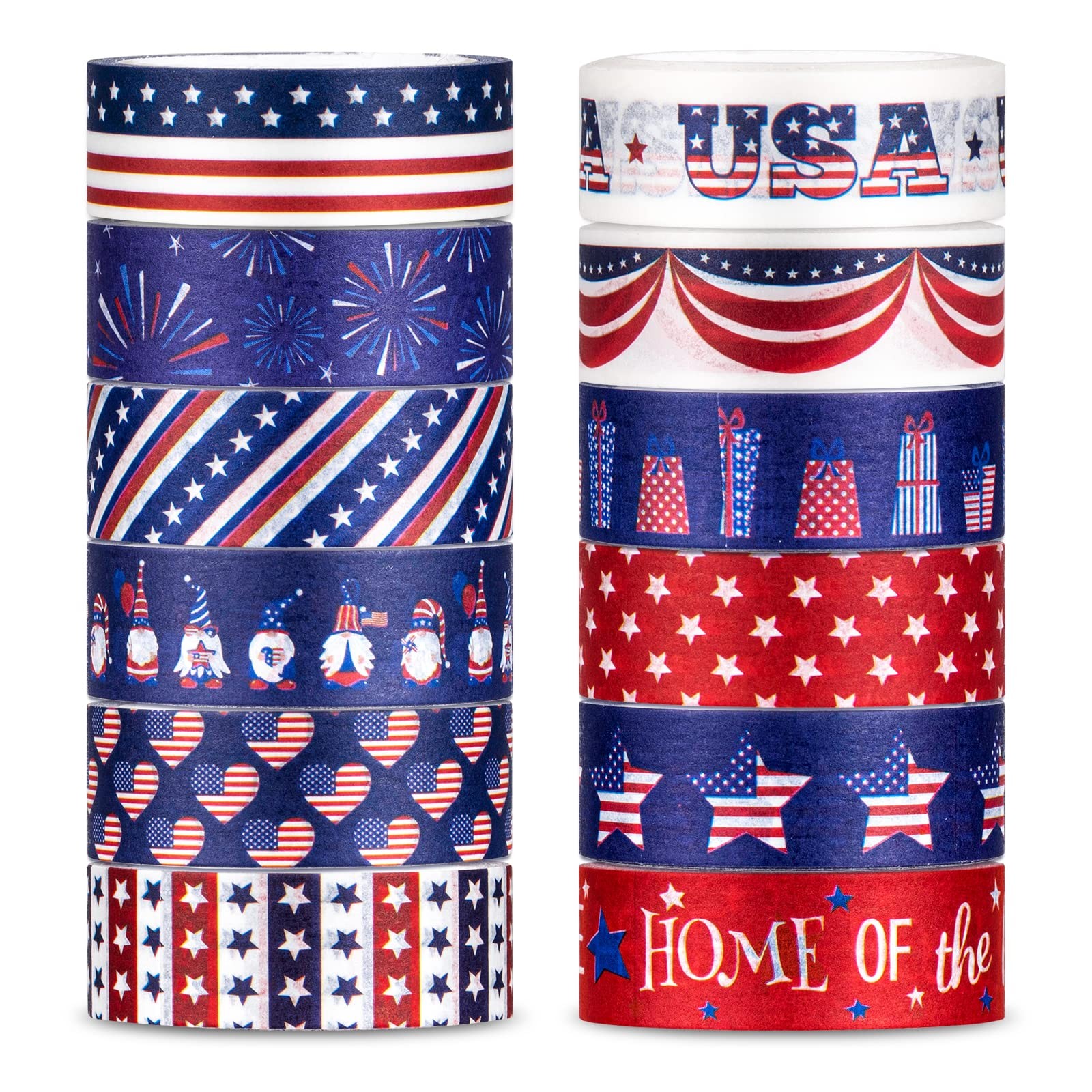 12 Rolls 4th of July Washi Tape Patriotic American Flag Washi Masking Tape Red B
